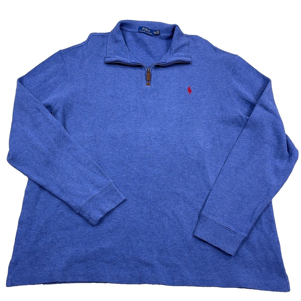 Polo Ralph Lauren Sweater Men XXL‎ 2XL Blue Pullover 1/4 Quarter Zip Sweatshirt